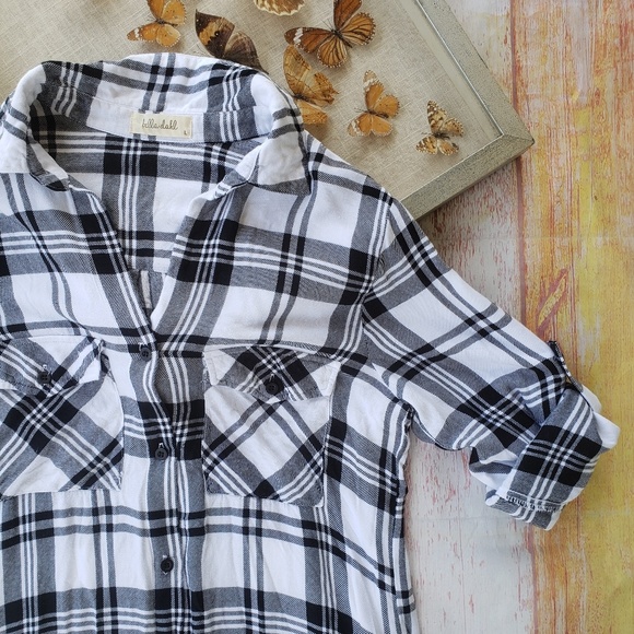 Bella Dahl Rayon Plaid Duster Maxi Shirt Dress L - Picture 4 of 7